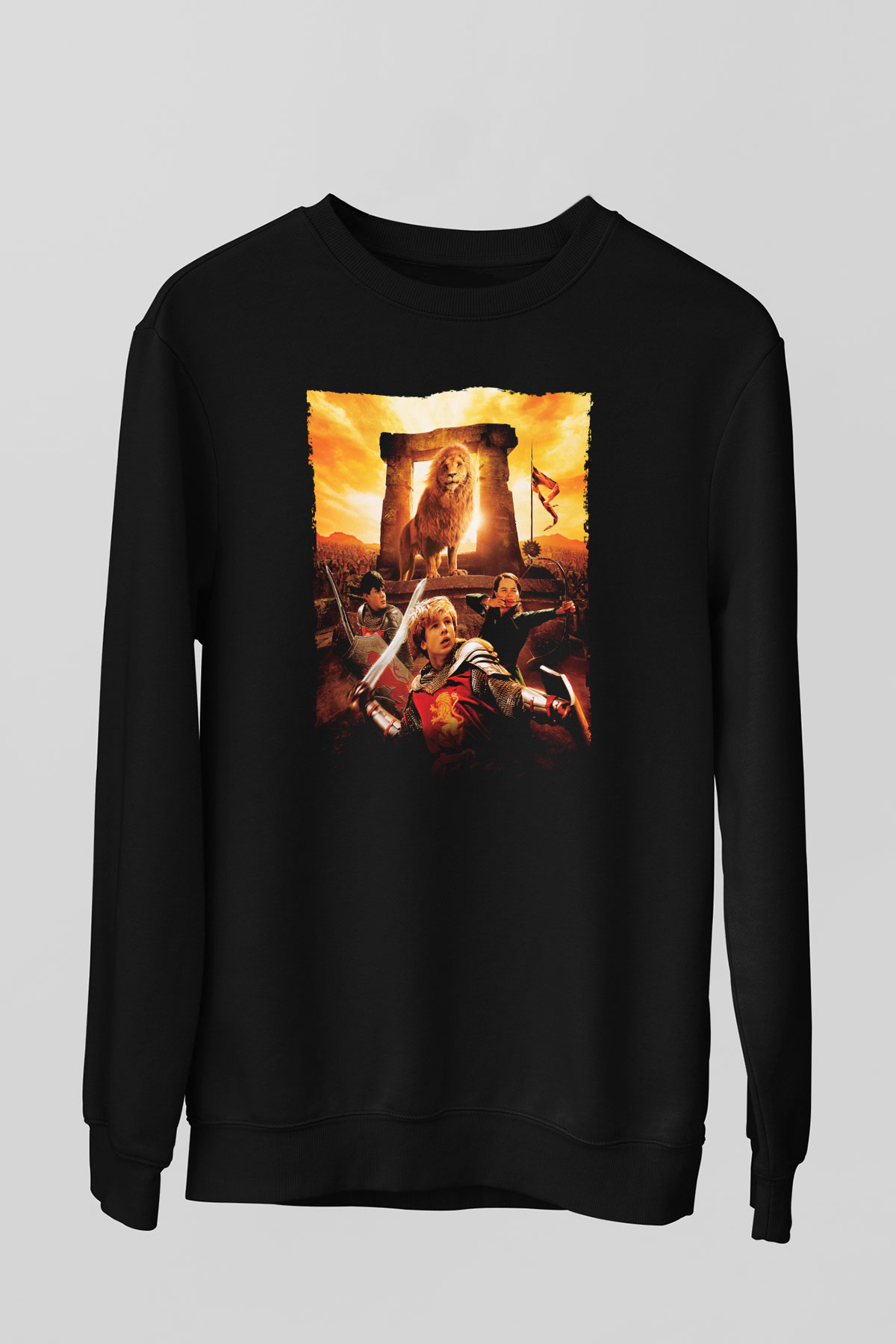 Unisex Narnia Günlükleri Aslan, Cadı ve Dolap (The Chronicles of Narnia The Lion, the Witch and the Wardrobe) Baskılı Siyah Sweatshirt
