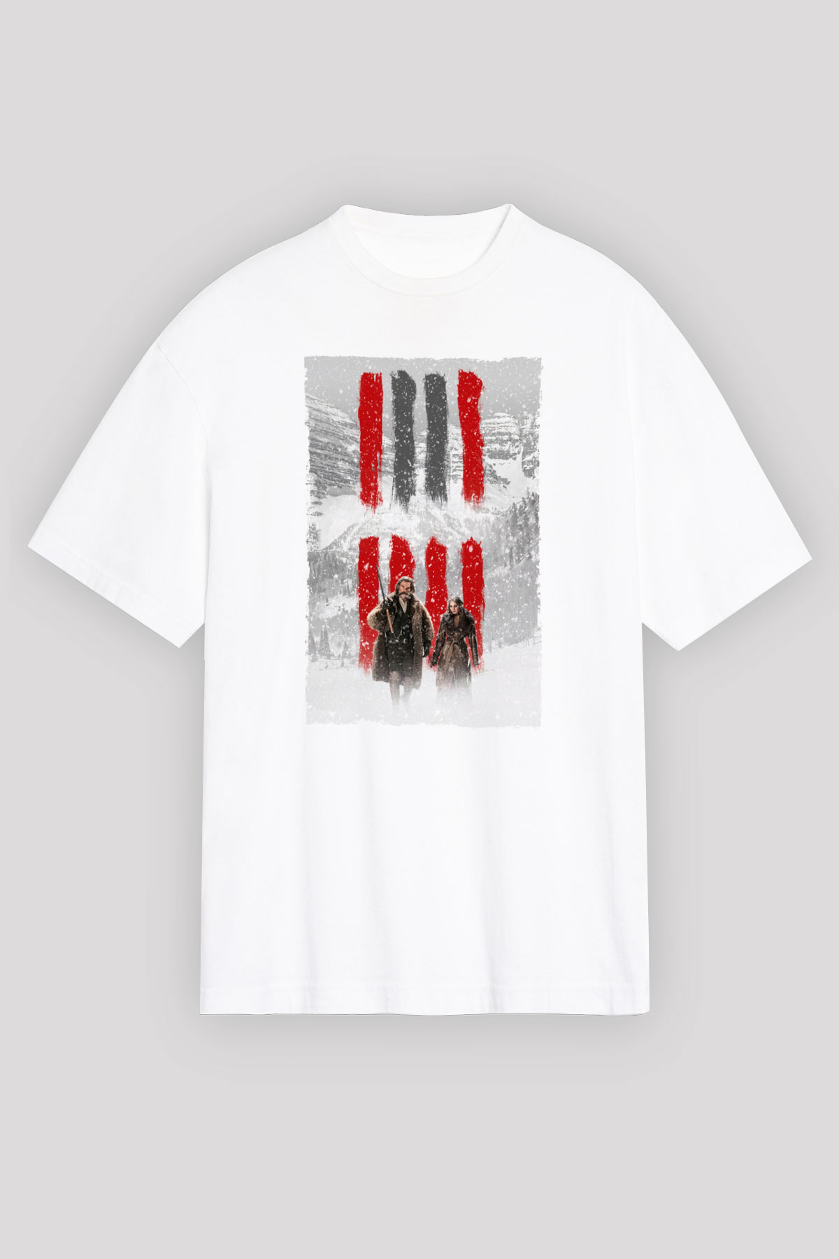 Unisex Nefret Sekizlisi (The Hateful Eight) Baskılı Beyaz Oversize Tişört