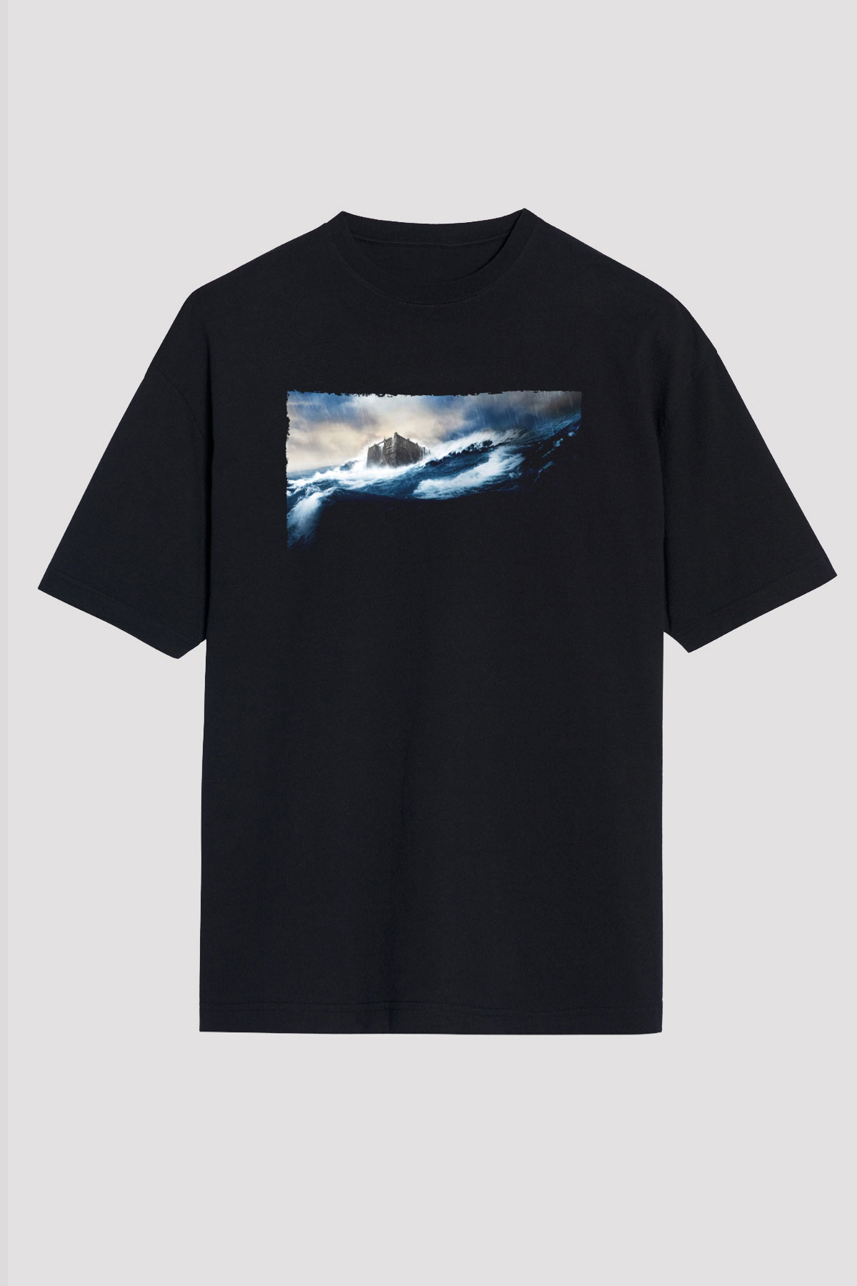 Unisex Nuh (Noah) Baskılı Siyah Oversize Tshirt