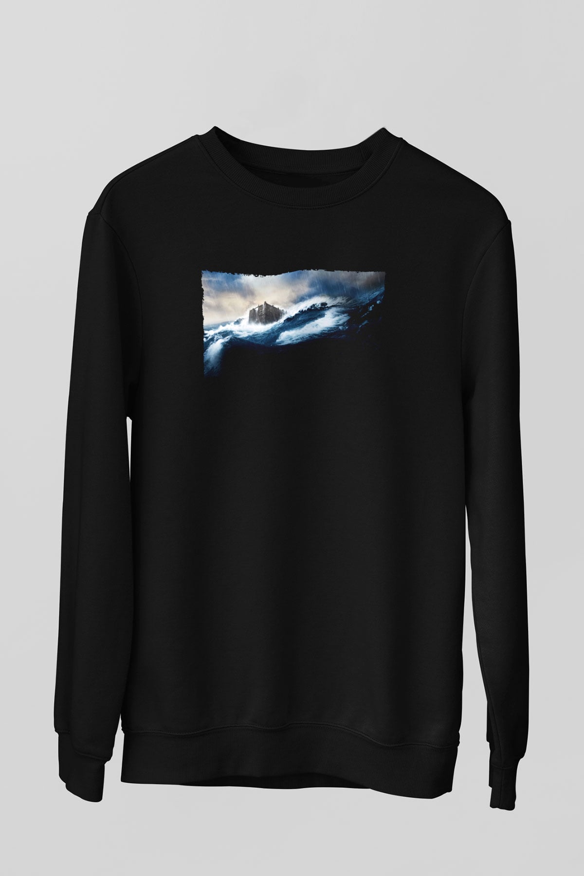 Unisex Nuh (Noah) Baskılı Siyah Sweatshirt