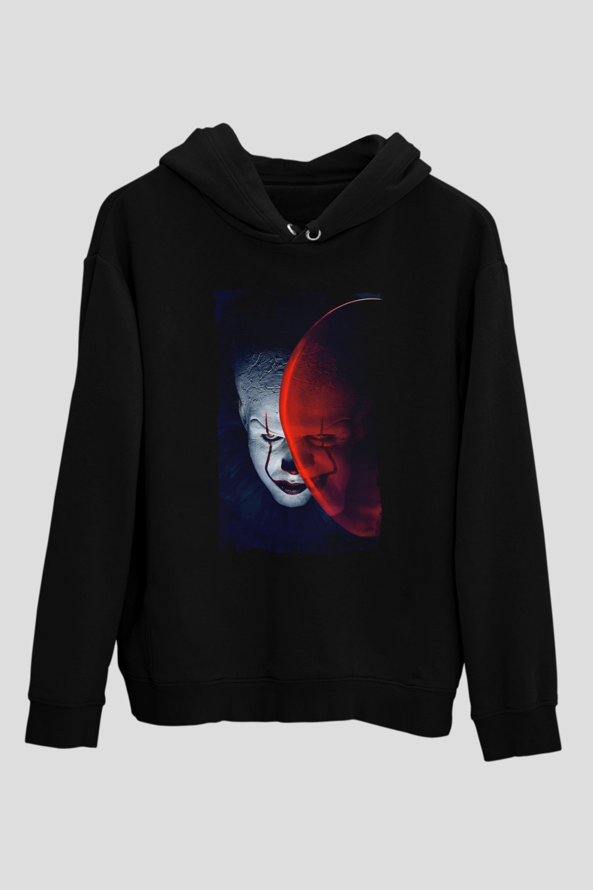 Unisex O (IT) Baskılı Siyah Kapüşonlu Sweatshirt