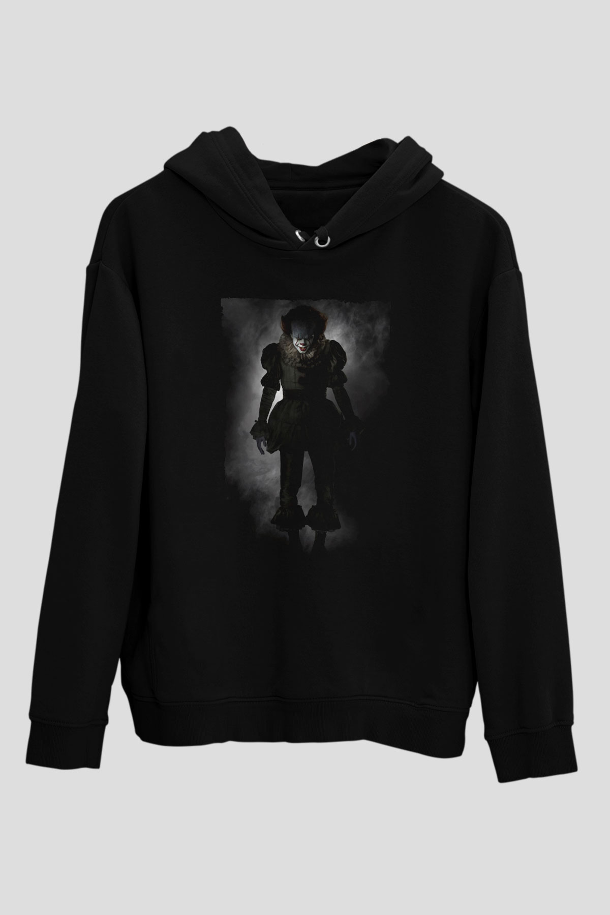 Unisex O (IT) Baskılı Siyah Kapüşonlu Sweatshirt