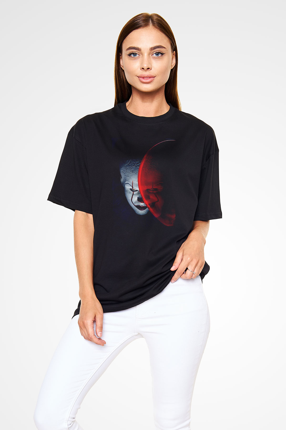 Unisex O (IT) Baskılı Siyah Oversize Tişört
