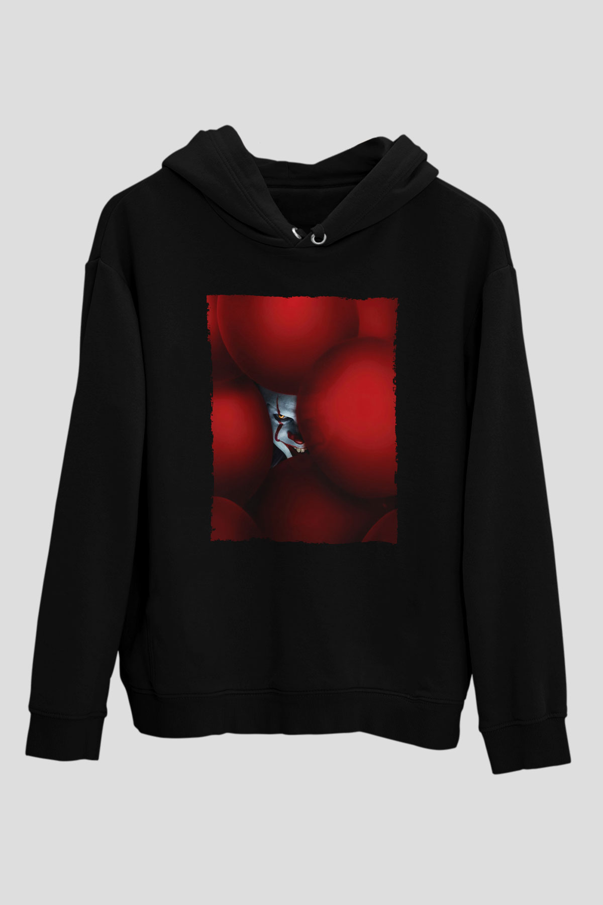 Unisex O (IT) Baskılı Siyah Unisex Kapüşonlu Sweatshirt