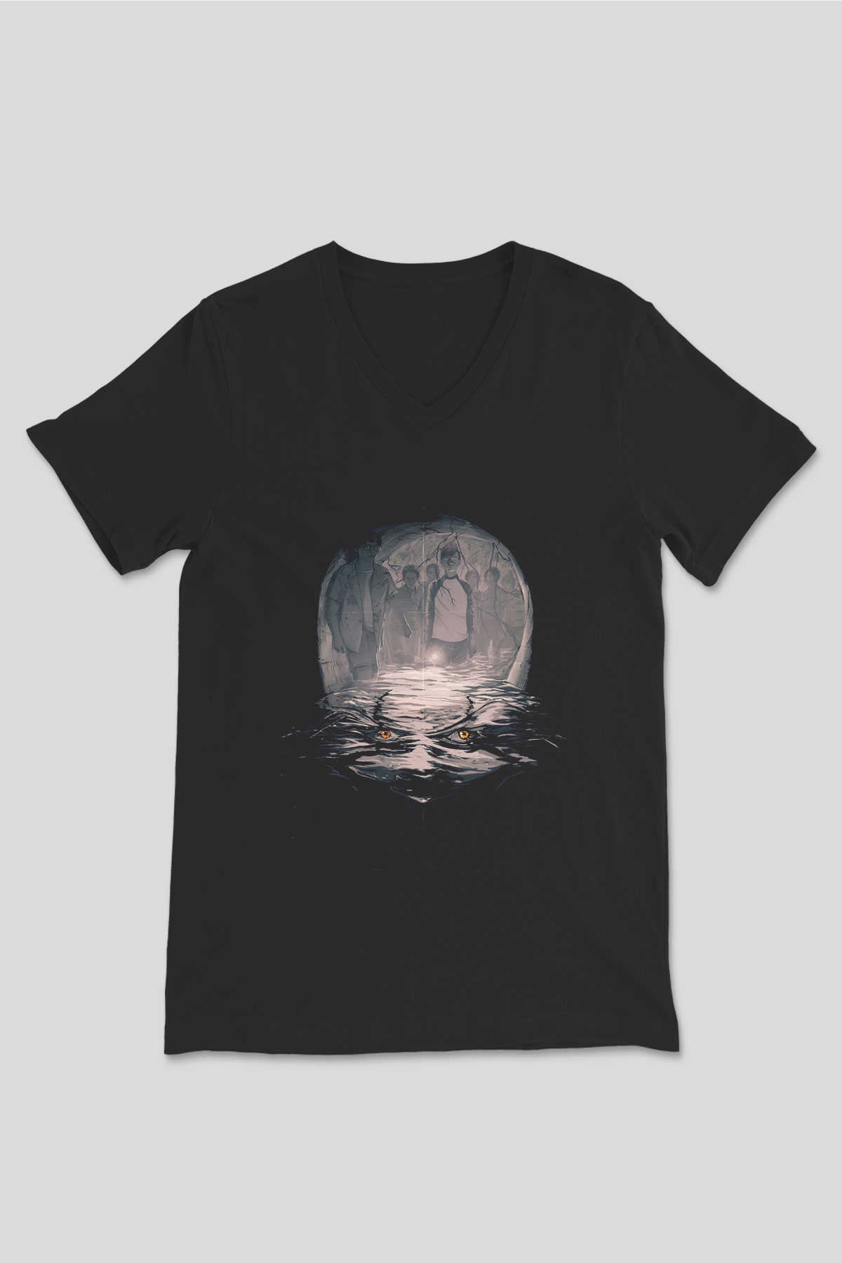 Unisex O (IT) Baskılı Siyah V Yaka Tshirt