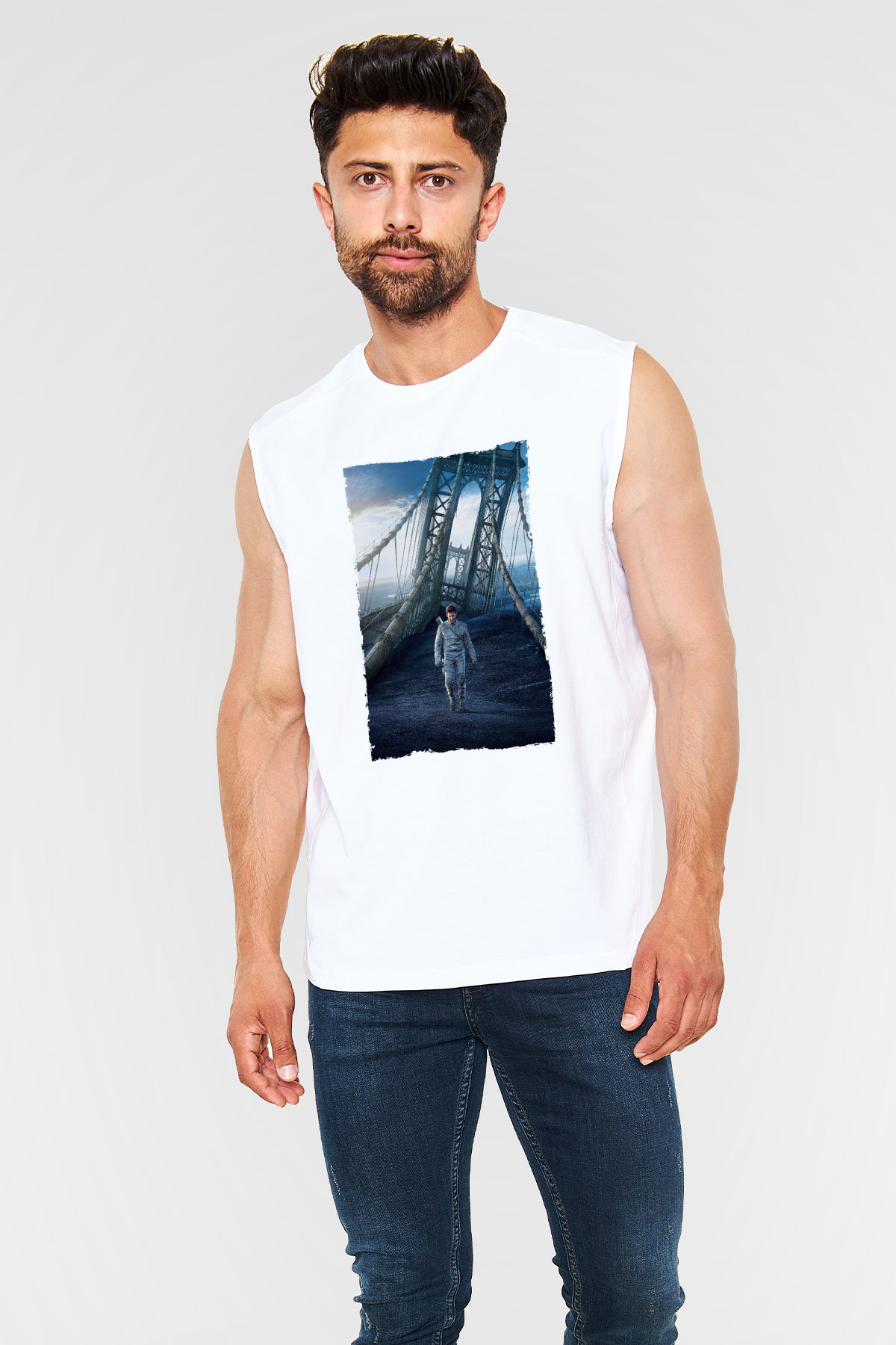 Unisex Oblivion Baskılı Beyaz Kolsuz Tişört