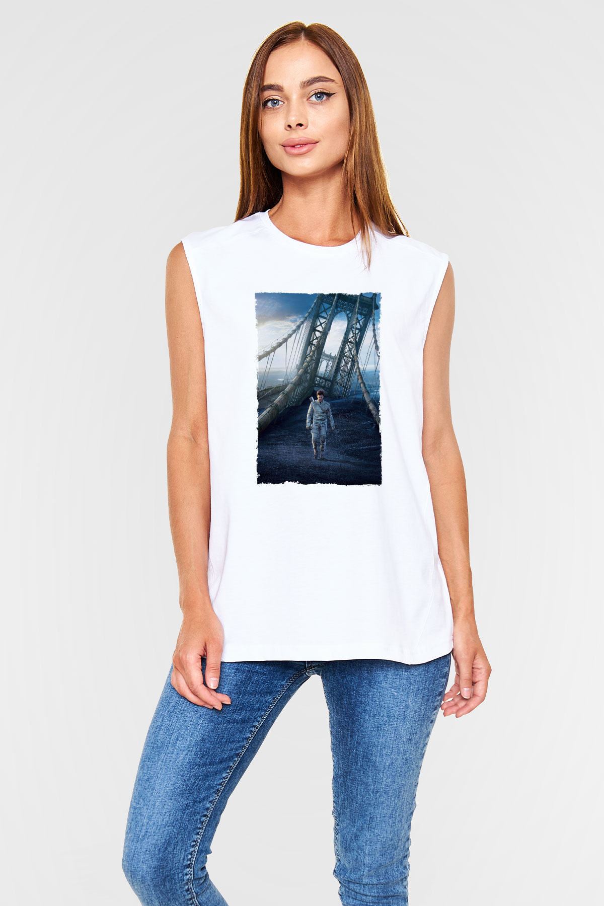 Unisex Oblivion Baskılı Beyaz Kolsuz Tişört