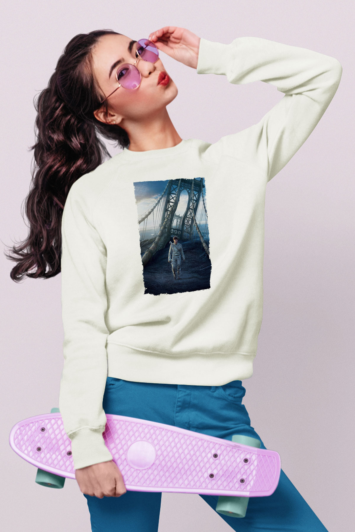 Unisex Oblivion Baskılı Beyaz Sweatshirt