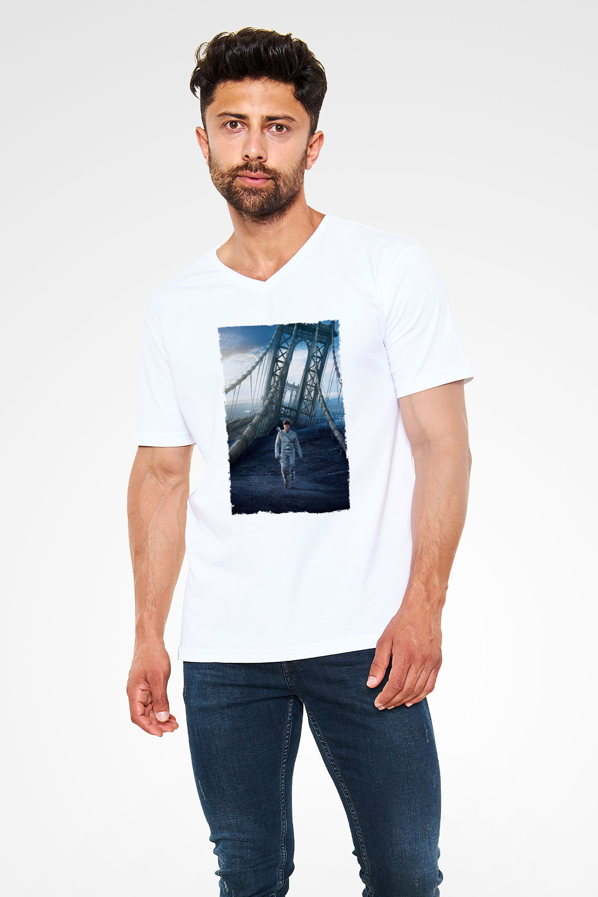 Unisex Oblivion Baskılı Beyaz V Yaka Tişört