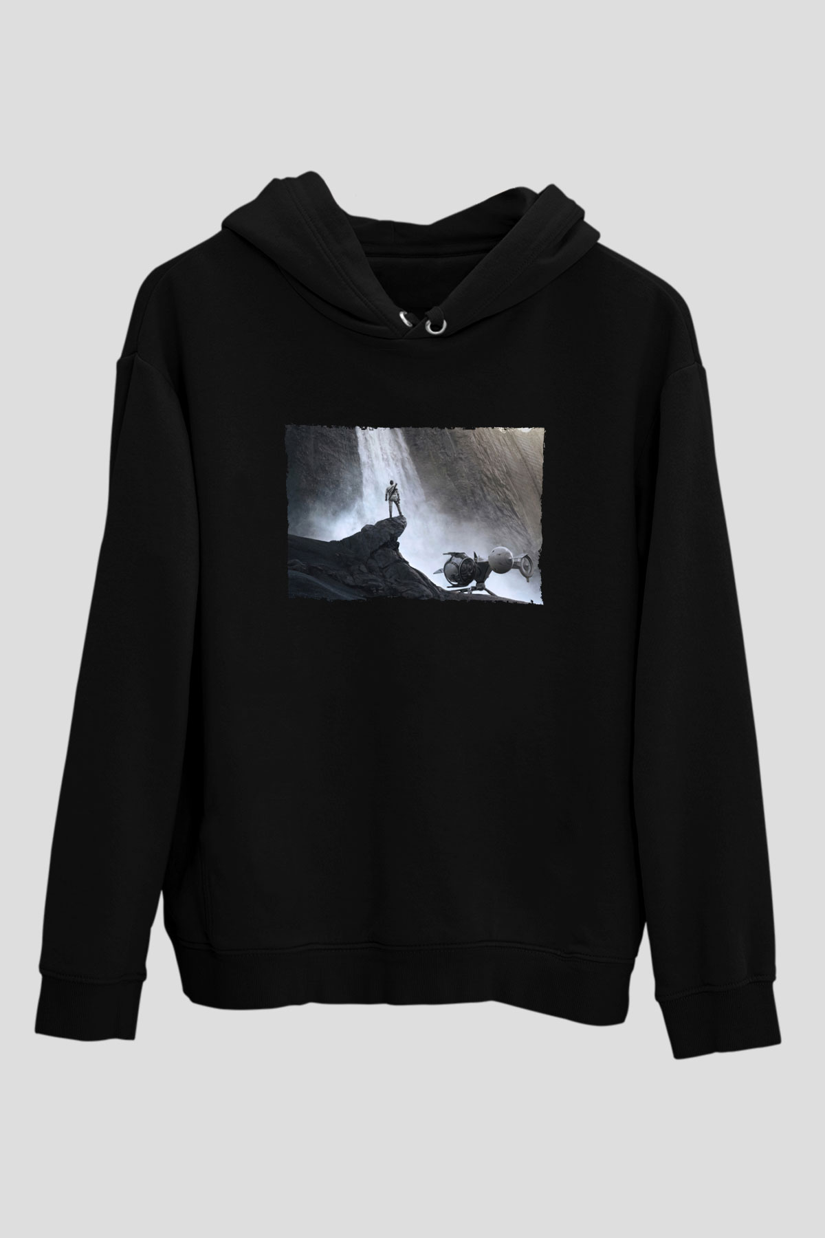 Unisex Oblivion Baskılı Siyah Kapüşonlu Sweatshirt