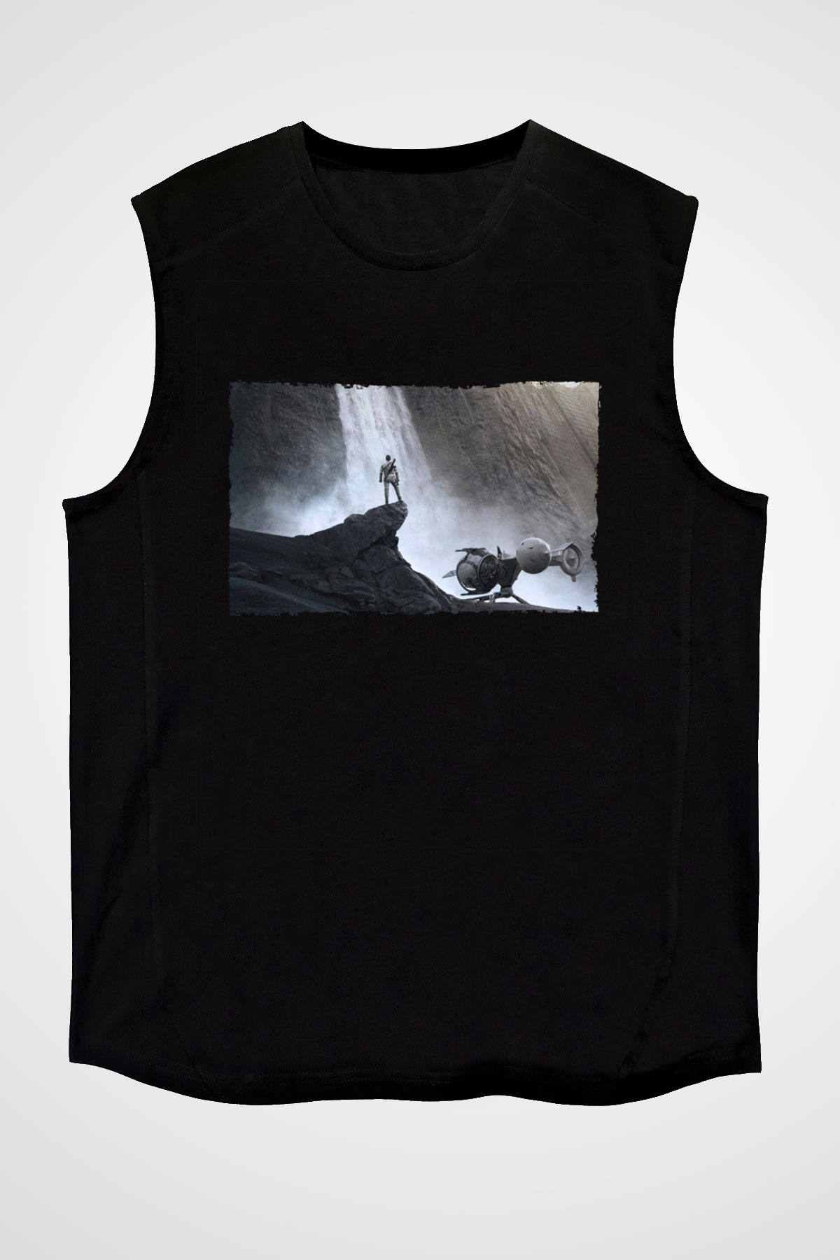 Unisex Oblivion Baskılı Siyah Kolsuz T-shirt
