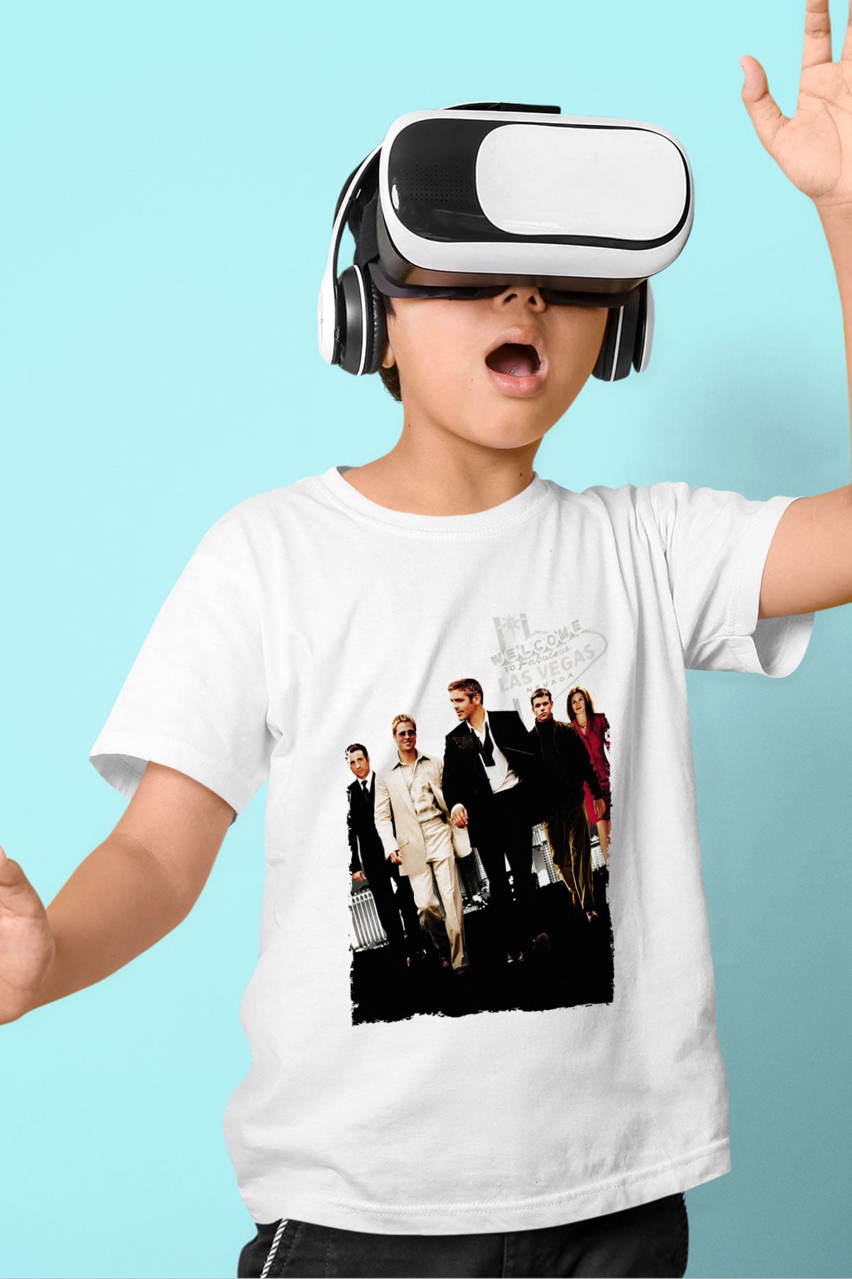 Unisex Oceans Eleven Baskılı Beyaz Çocuk Tshirt