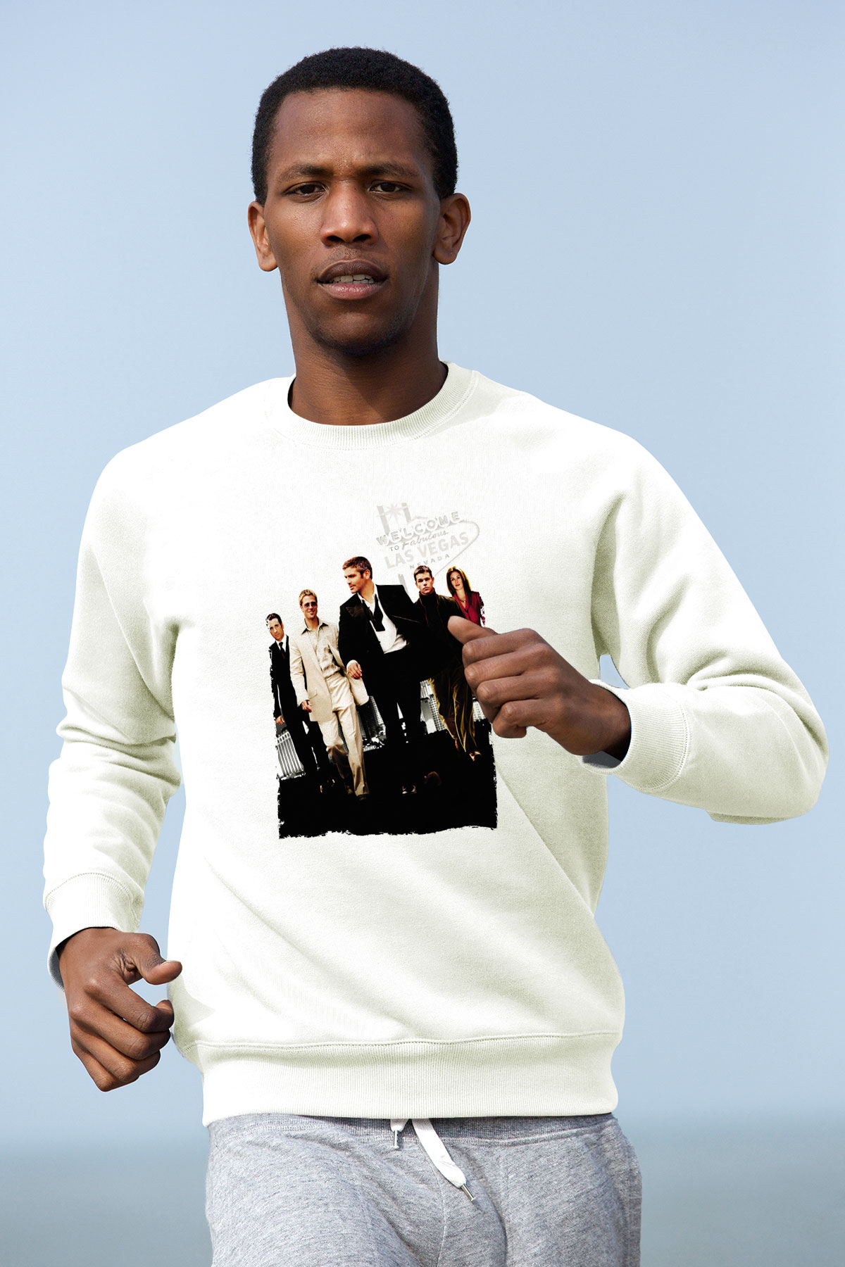 Unisex Oceans Eleven Baskılı Beyaz Sweatshirt