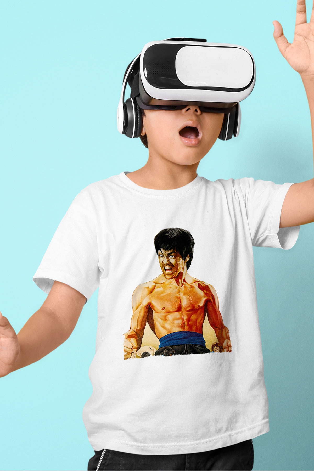 Unisex Öfkenin Yumruğu (Fist of Fury) Baskılı Beyaz Çocuk Tshirt