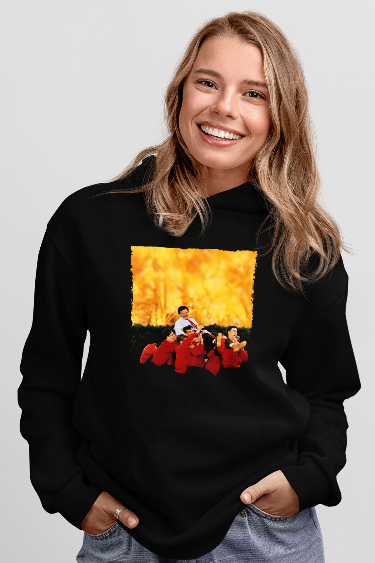 Unisex Ölü Ozanlar Derneği (Dead Poets Society) Baskılı Siyah Kapüşonlu Sweatshirt