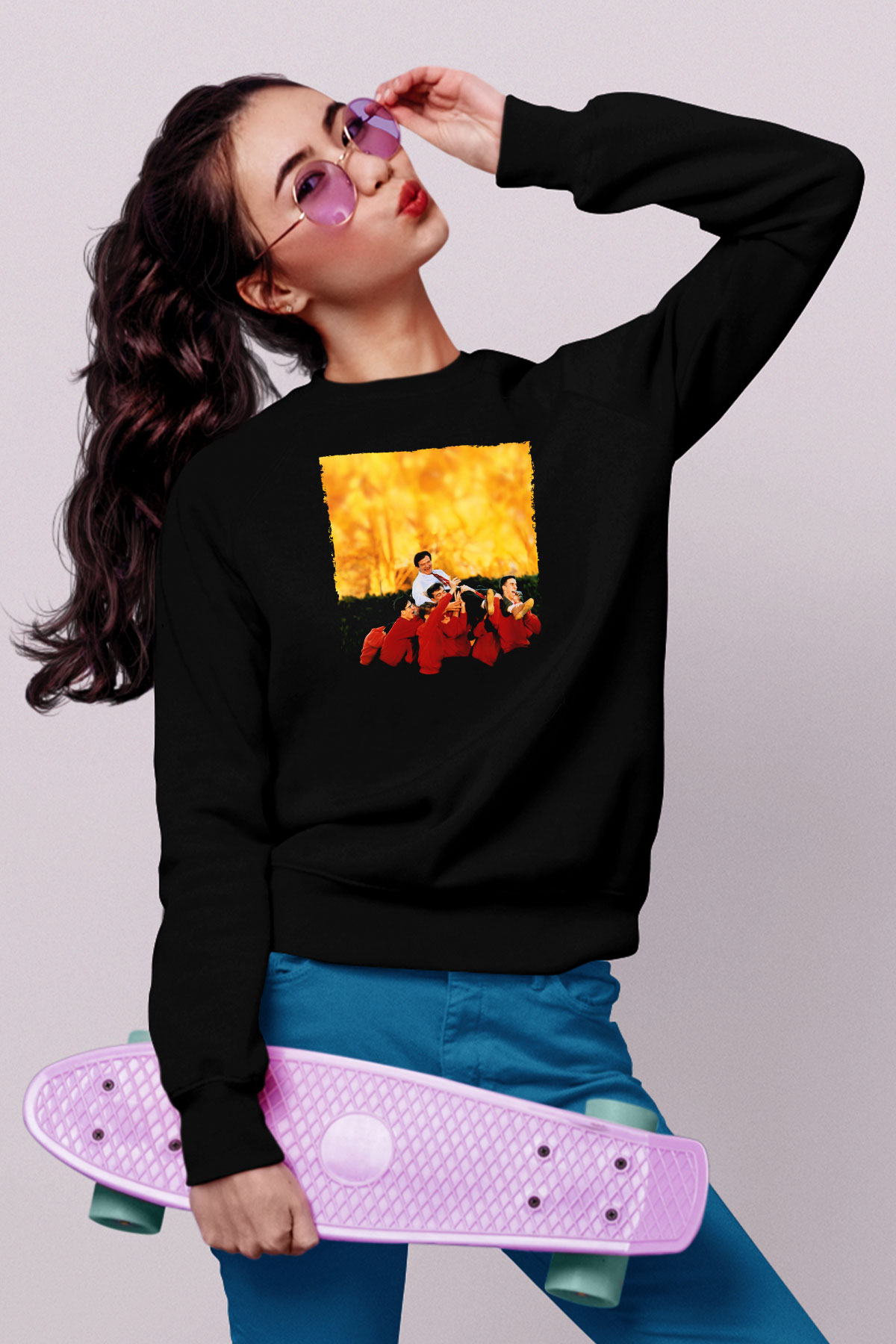 Unisex Ölü Ozanlar Derneği (Dead Poets Society) Baskılı Siyah Sweatshirt
