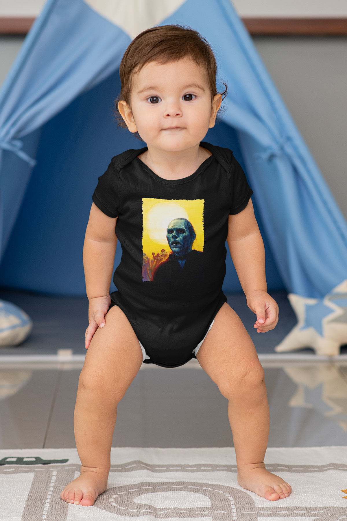 Unisex Ölüler Günü (Day of the Dead) Baskılı Siyah Bebek Body - Zıbın