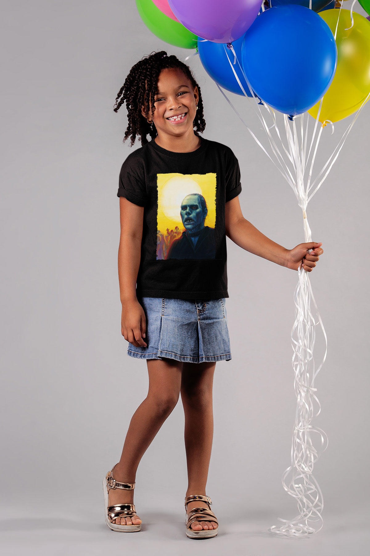 Unisex Ölüler Günü (Day of the Dead) Baskılı Siyah Çocuk Tshirt