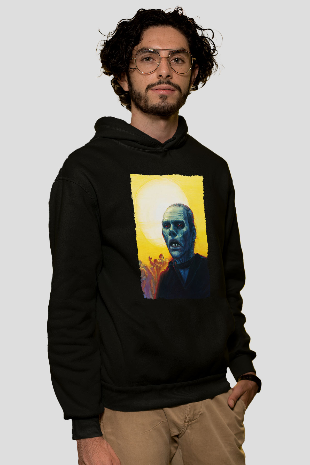 Unisex Ölüler Günü (Day of the Dead) Baskılı Siyah Kapüşonlu Sweatshirt