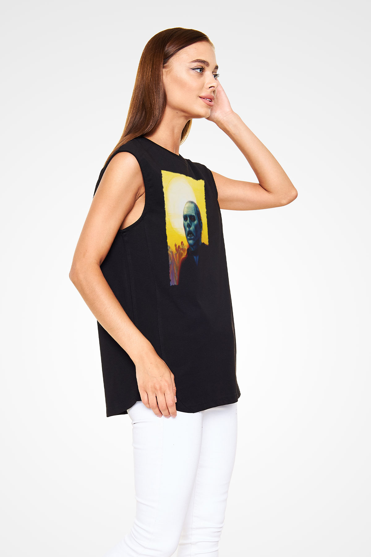 Unisex Ölüler Günü (Day of the Dead) Baskılı Siyah Kolsuz Tshirt