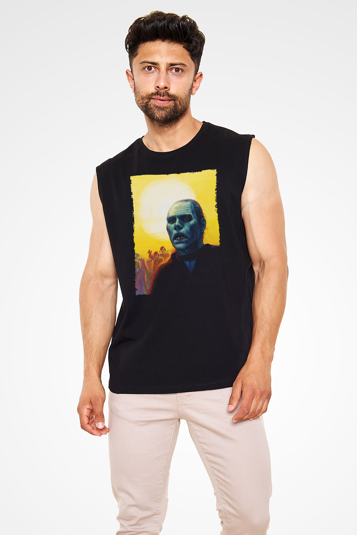 Unisex Ölüler Günü (Day of the Dead) Baskılı Siyah Kolsuz Tshirt