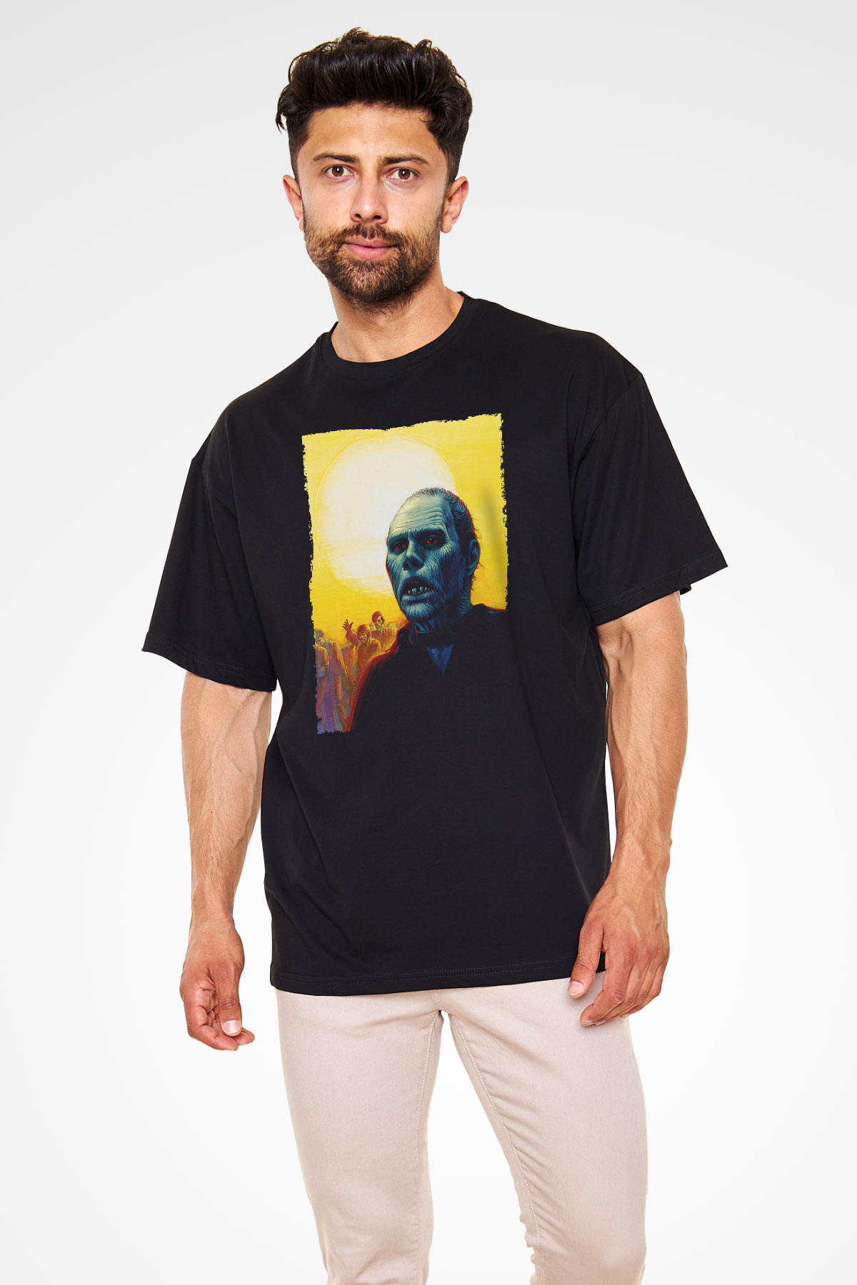 Unisex Ölüler Günü (Day of the Dead) Baskılı Siyah Oversize Tshirt