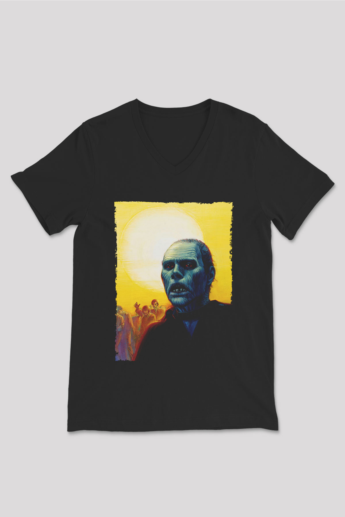 Unisex Ölüler Günü (Day of the Dead) Baskılı Siyah V Yaka Tshirt