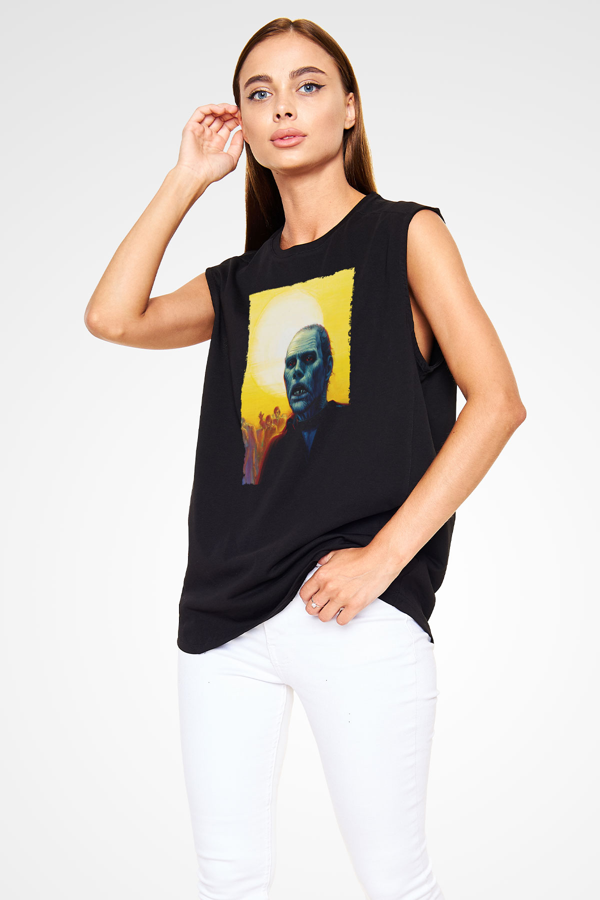 Unisex Ölüler Günü (Day of the Dead) Baskılı Siyah Kolsuz Tshirt