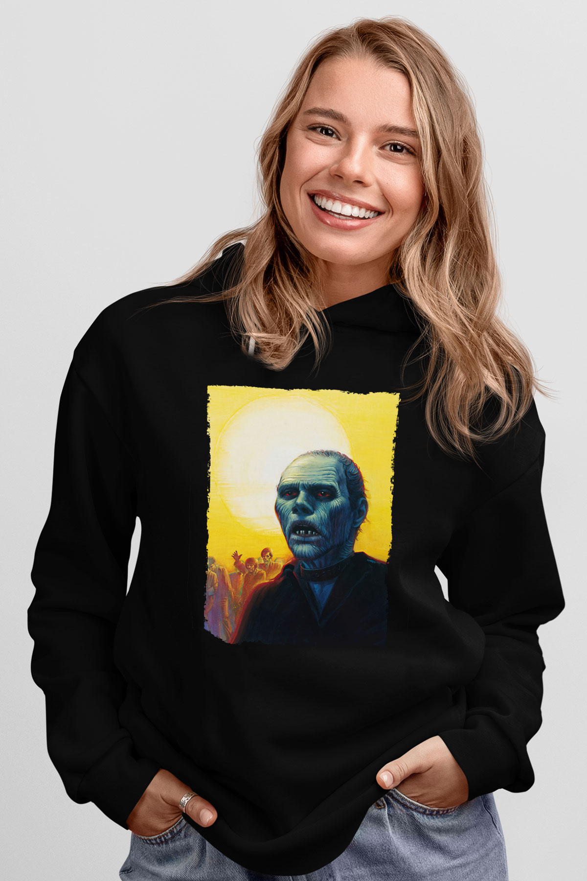 Unisex Ölüler Günü (Day of the Dead) Baskılı Siyah Kapüşonlu Sweatshirt