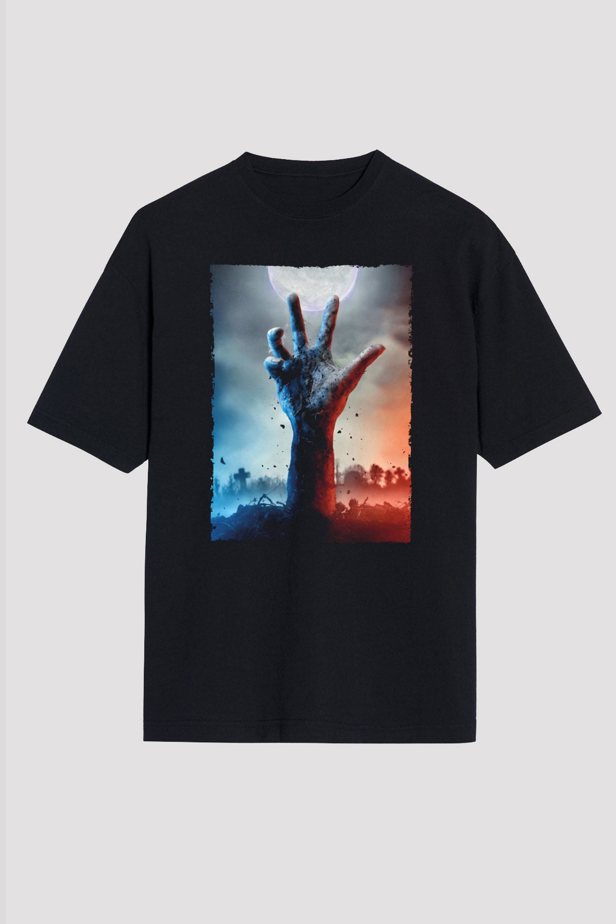 Unisex Ölüler Ölmez (The Dead Dont Die) Baskılı Siyah Oversize T-shirt