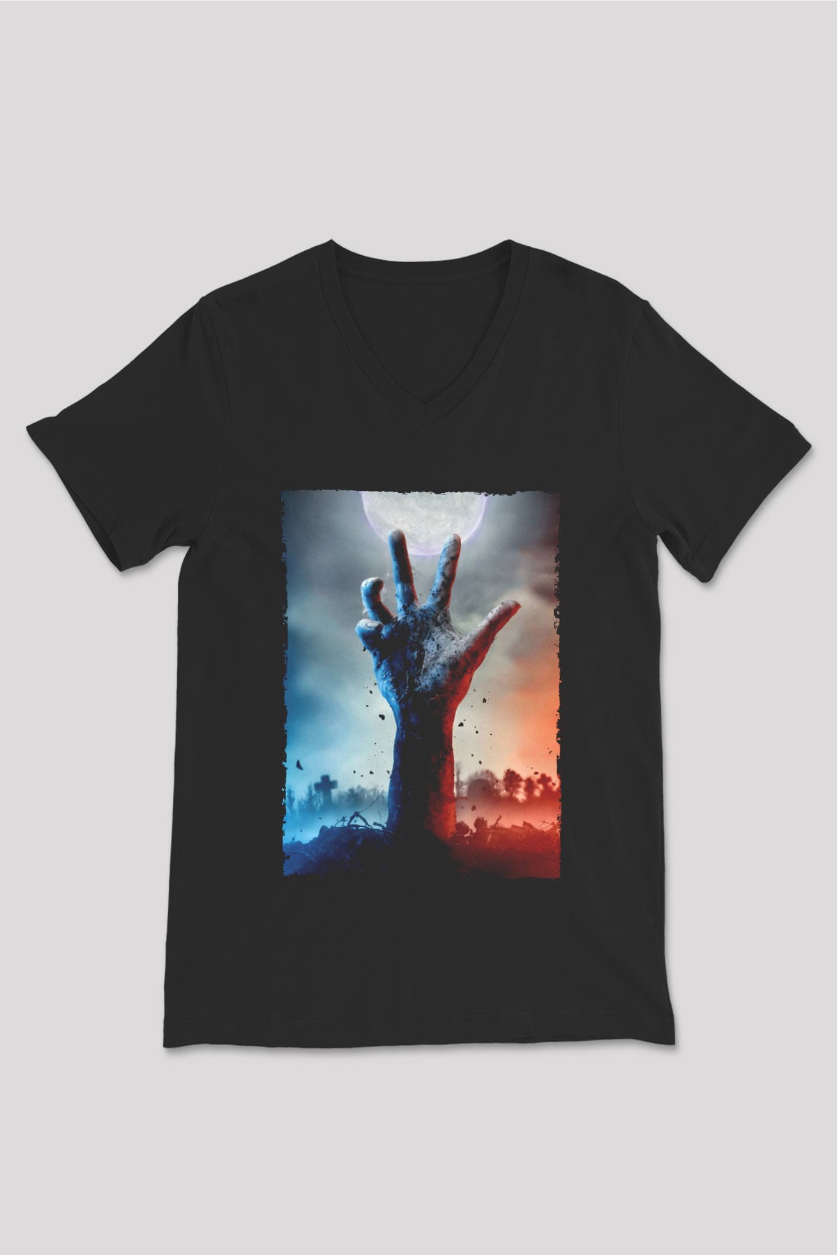 Unisex Ölüler Ölmez (The Dead Dont Die) Baskılı Siyah V Yaka T-shirt