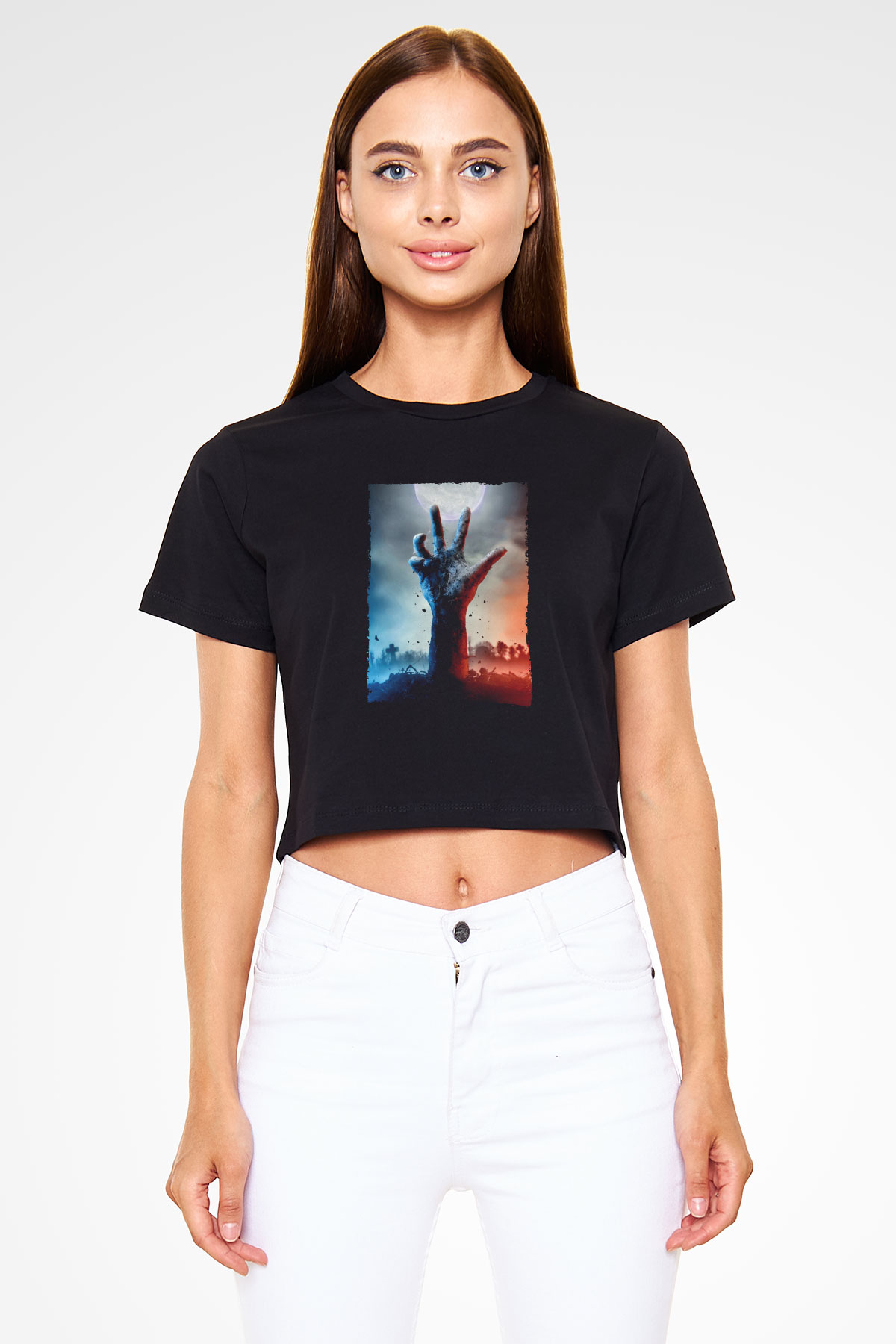 Unisex Ölüler Ölmez (The Dead Dont Die) Baskılı Siyah Crop Top T-shirt