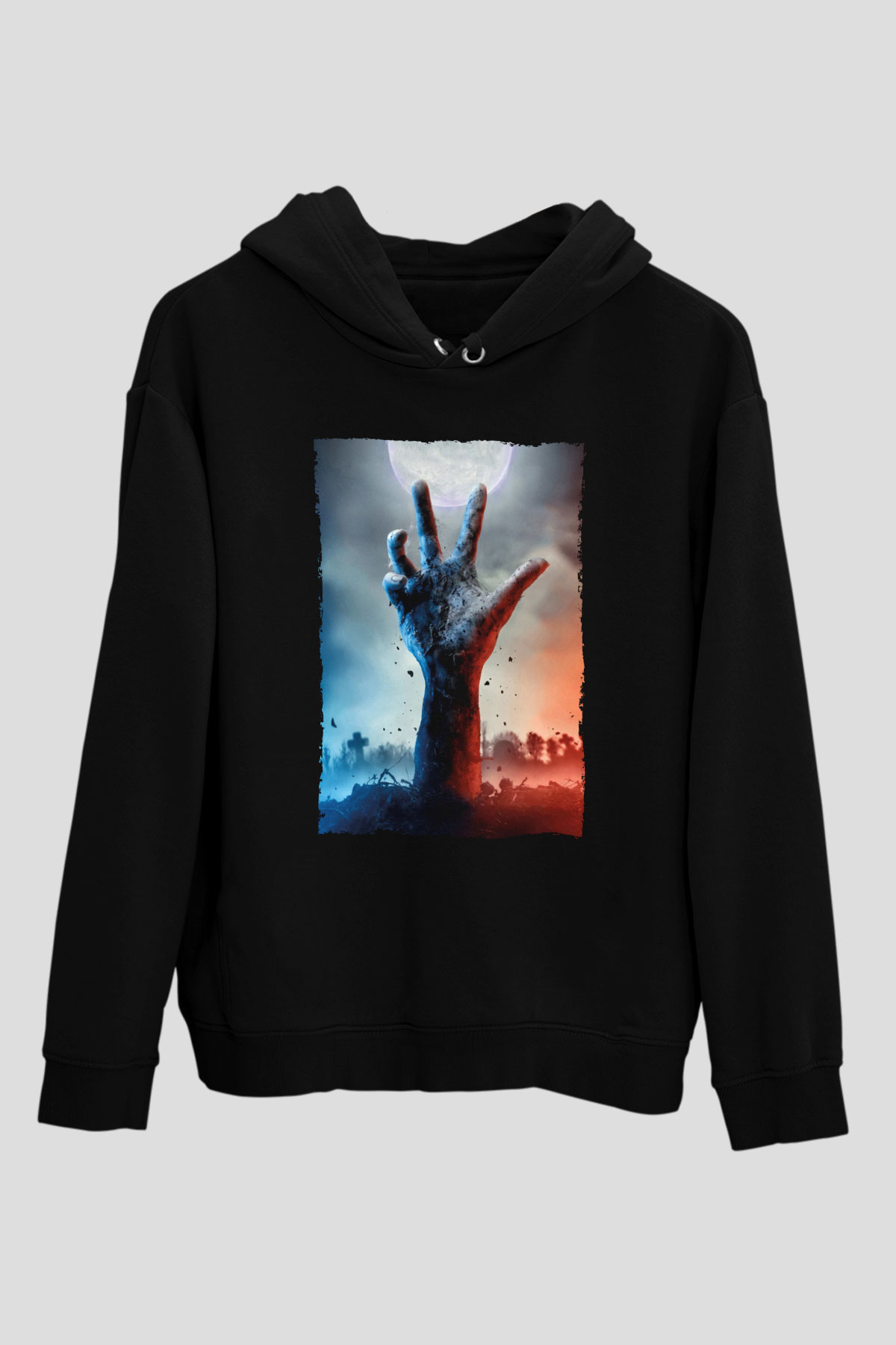 Unisex Ölüler Ölmez (The Dead Dont Die) Baskılı Siyah Kapüşonlu Sweatshirt