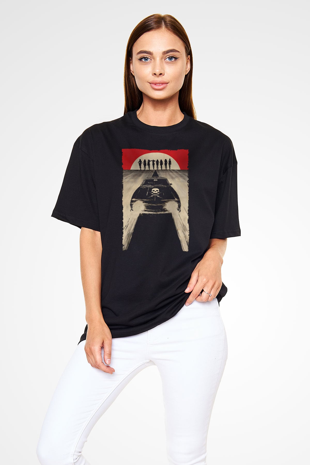 Unisex Ölüm Geçirmez (Death Proof) Baskılı Siyah Oversize Tshirt
