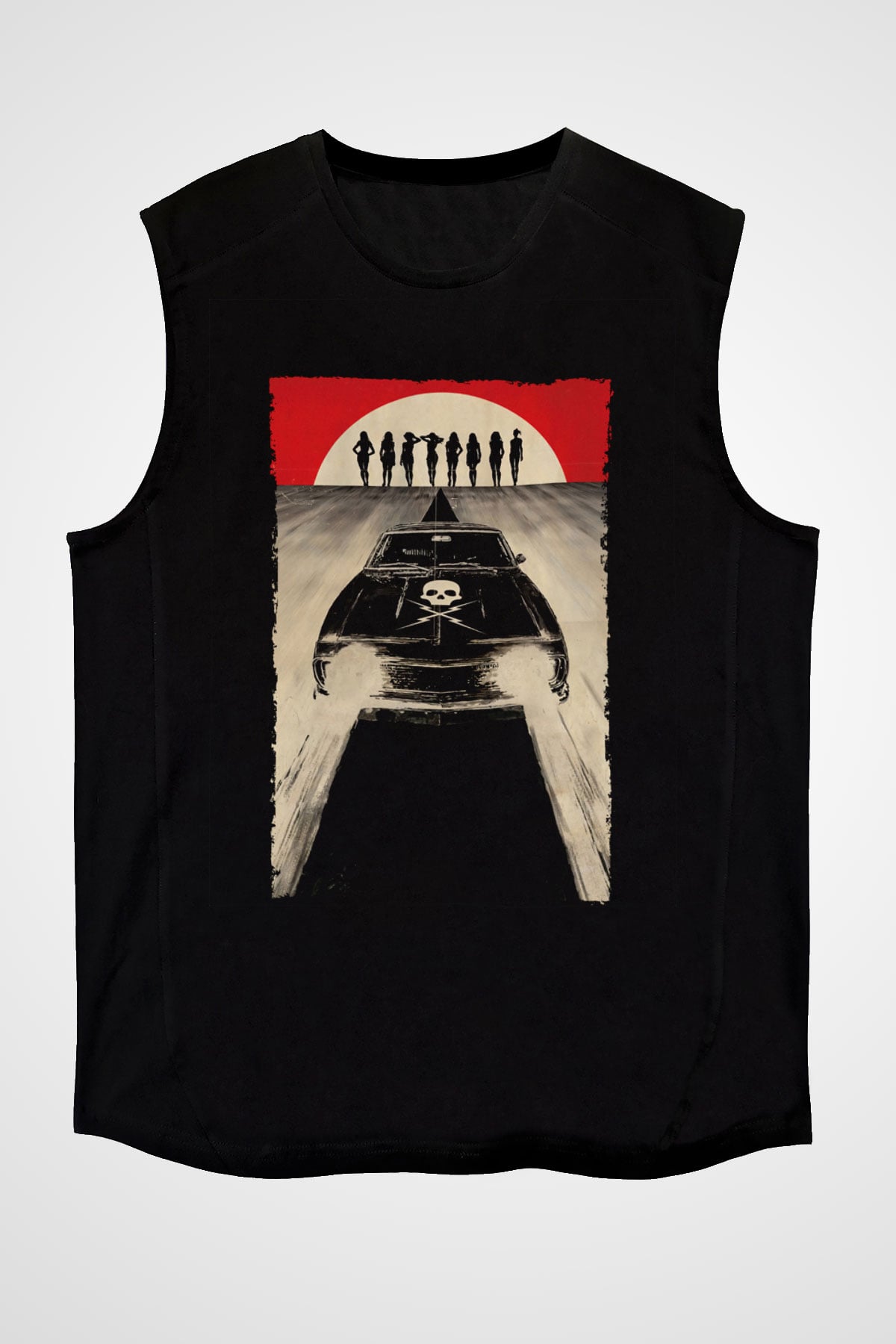 Unisex Ölüm Geçirmez (Death Proof) Baskılı Siyah Kolsuz Tshirt