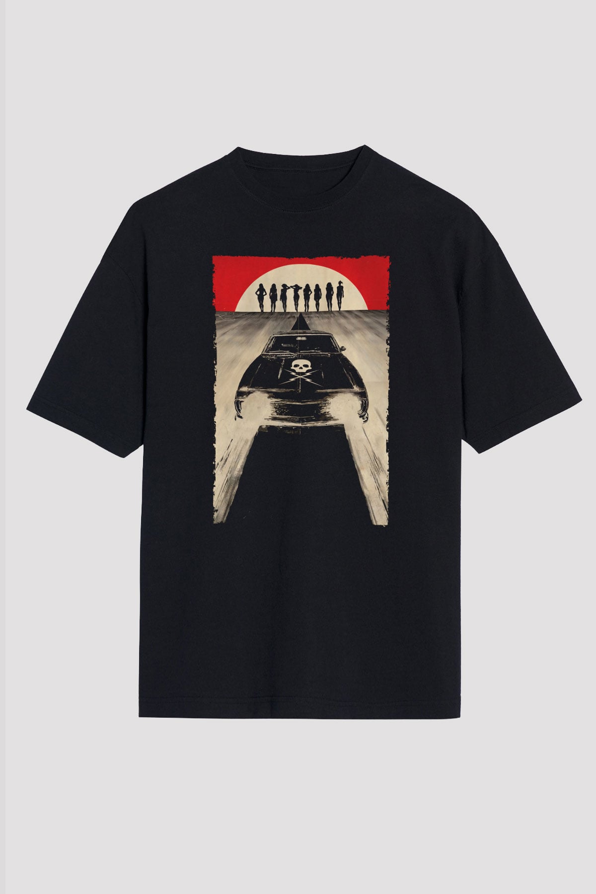 Unisex Ölüm Geçirmez (Death Proof) Baskılı Siyah Oversize Tshirt