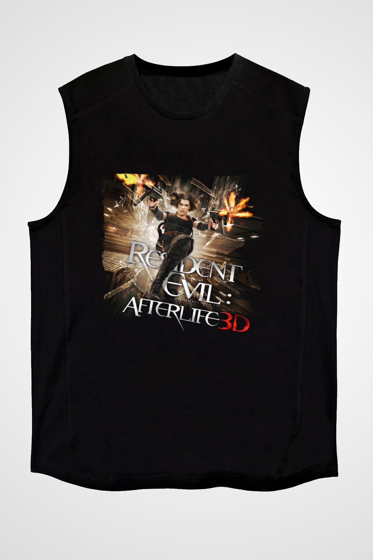 Unisex Ölümcül Deney Ölümden Sonra (Resident Evil Afterlife) Baskılı Siyah Kolsuz T-shirt
