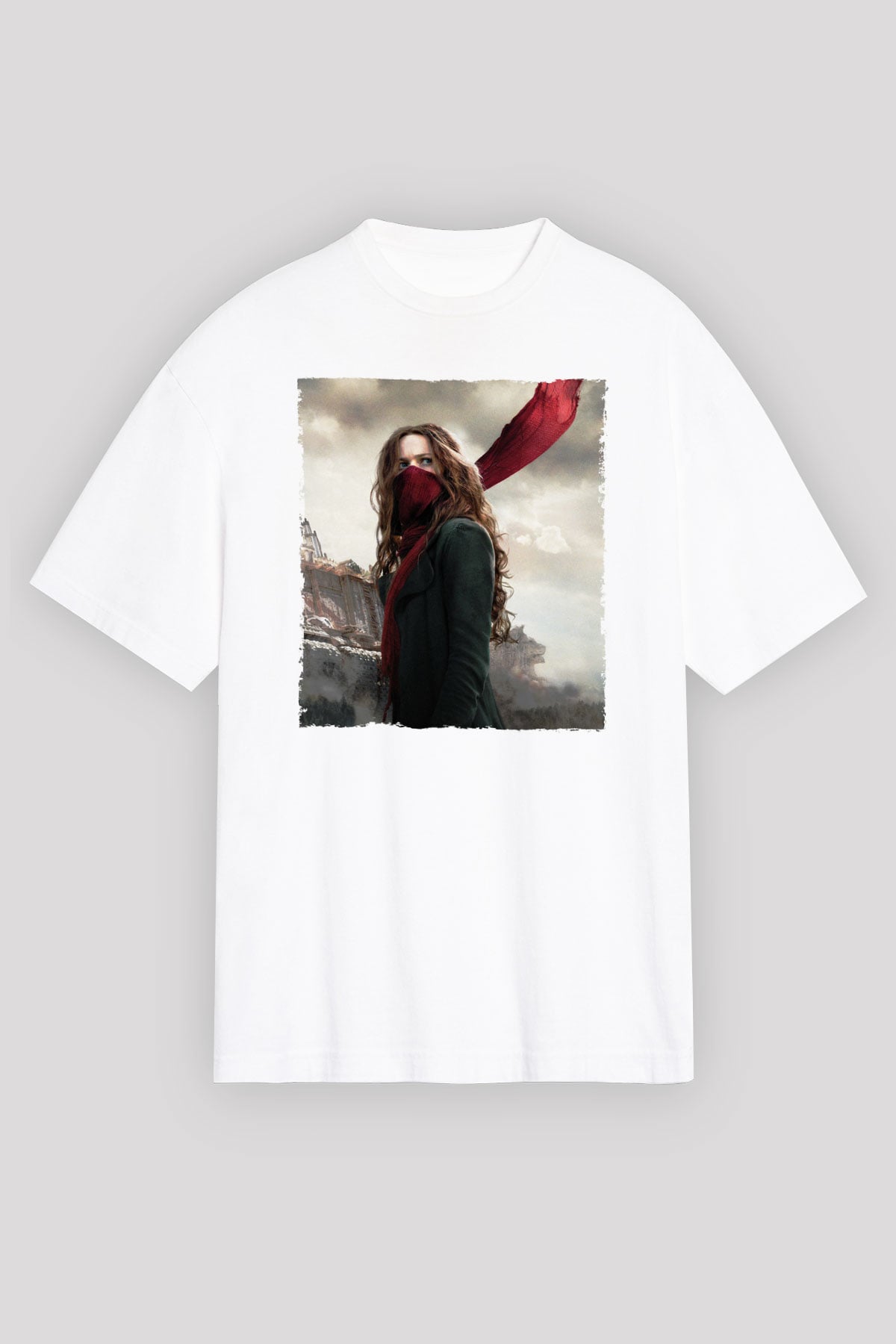 Unisex Ölümcül Makineler (Mortal Engines) Baskılı Beyaz Oversize Tişört