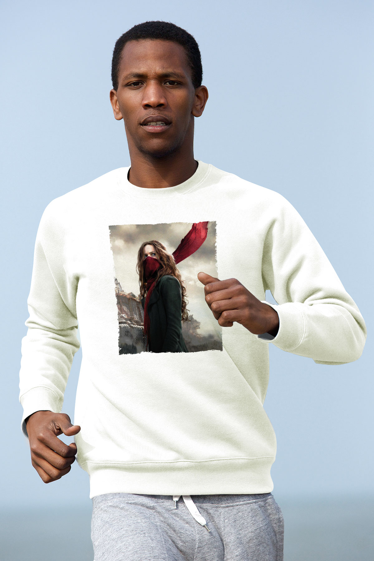 Unisex Ölümcül Makineler (Mortal Engines) Baskılı Beyaz Sweatshirt