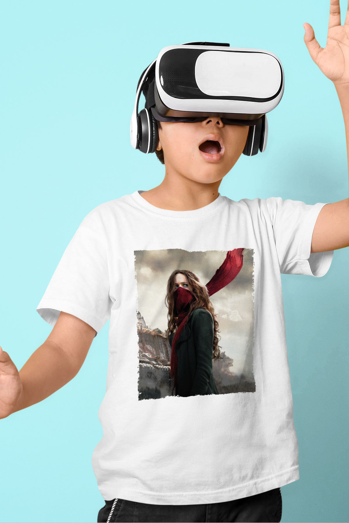 Unisex Ölümcül Makineler (Mortal Engines) Baskılı Beyaz Çocuk Tişört