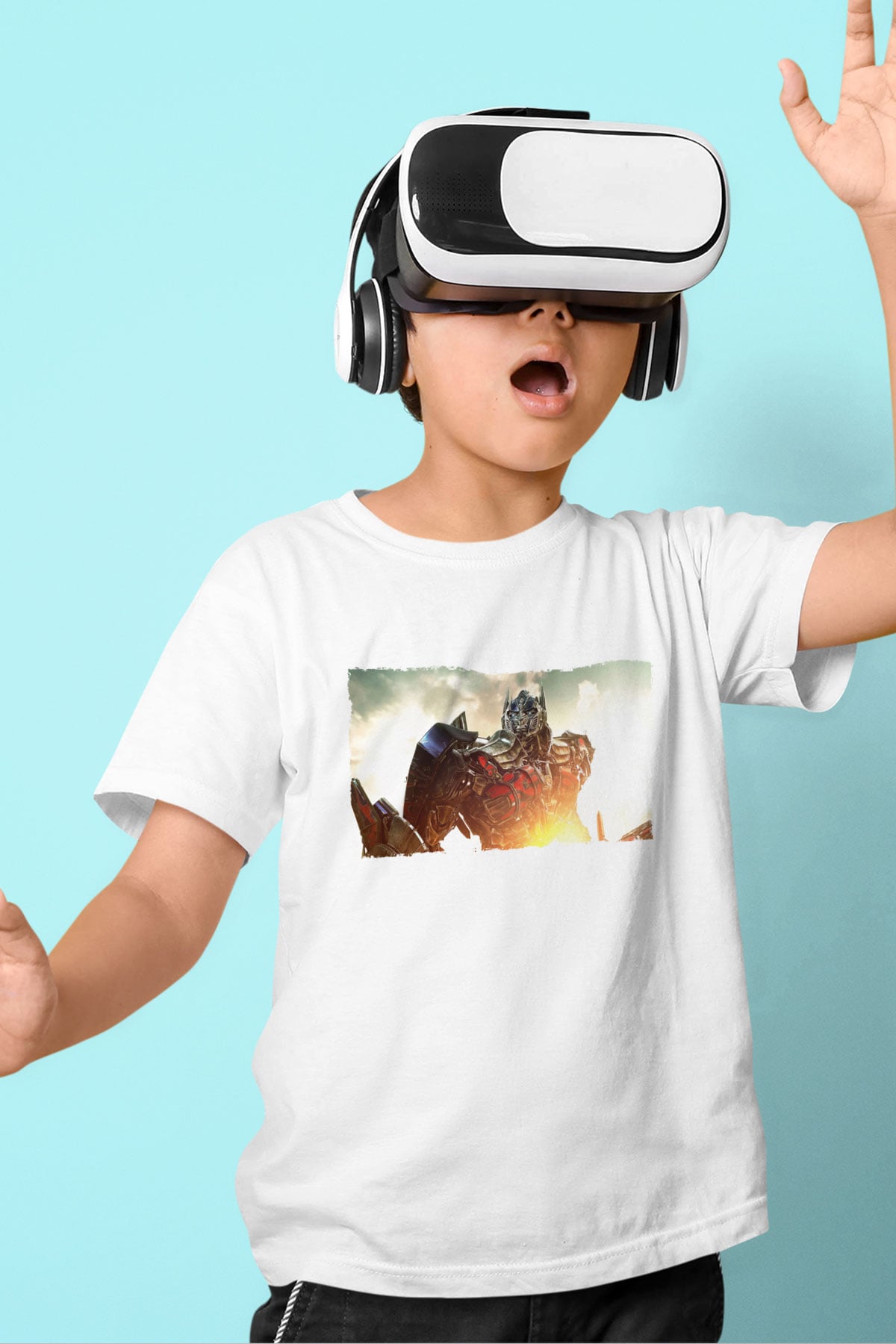 Unisex Optimus Prime Baskılı Beyaz Çocuk Tişört