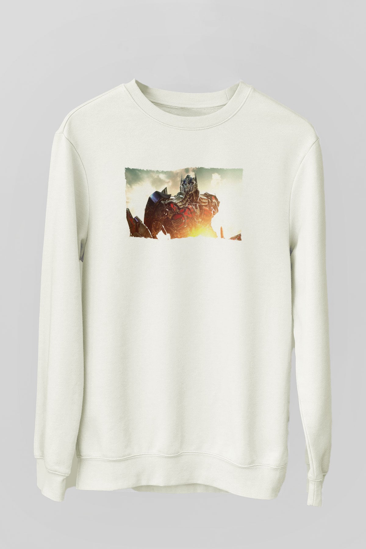Unisex Optimus Prime Baskılı Beyaz Sweatshirt