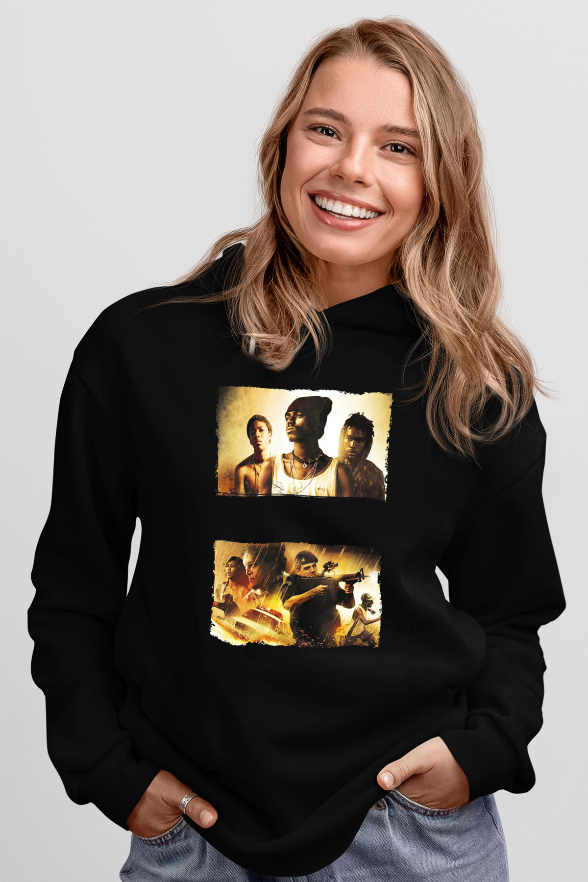 Unisex Özel Tim (Elite Squad) Baskılı Siyah Kapüşonlu Sweatshirt