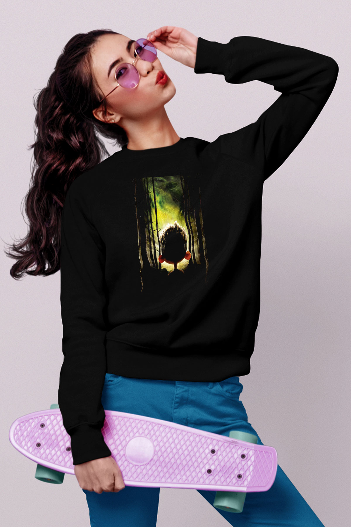 Unisex ParaNorman Baskılı Siyah Sweatshirt