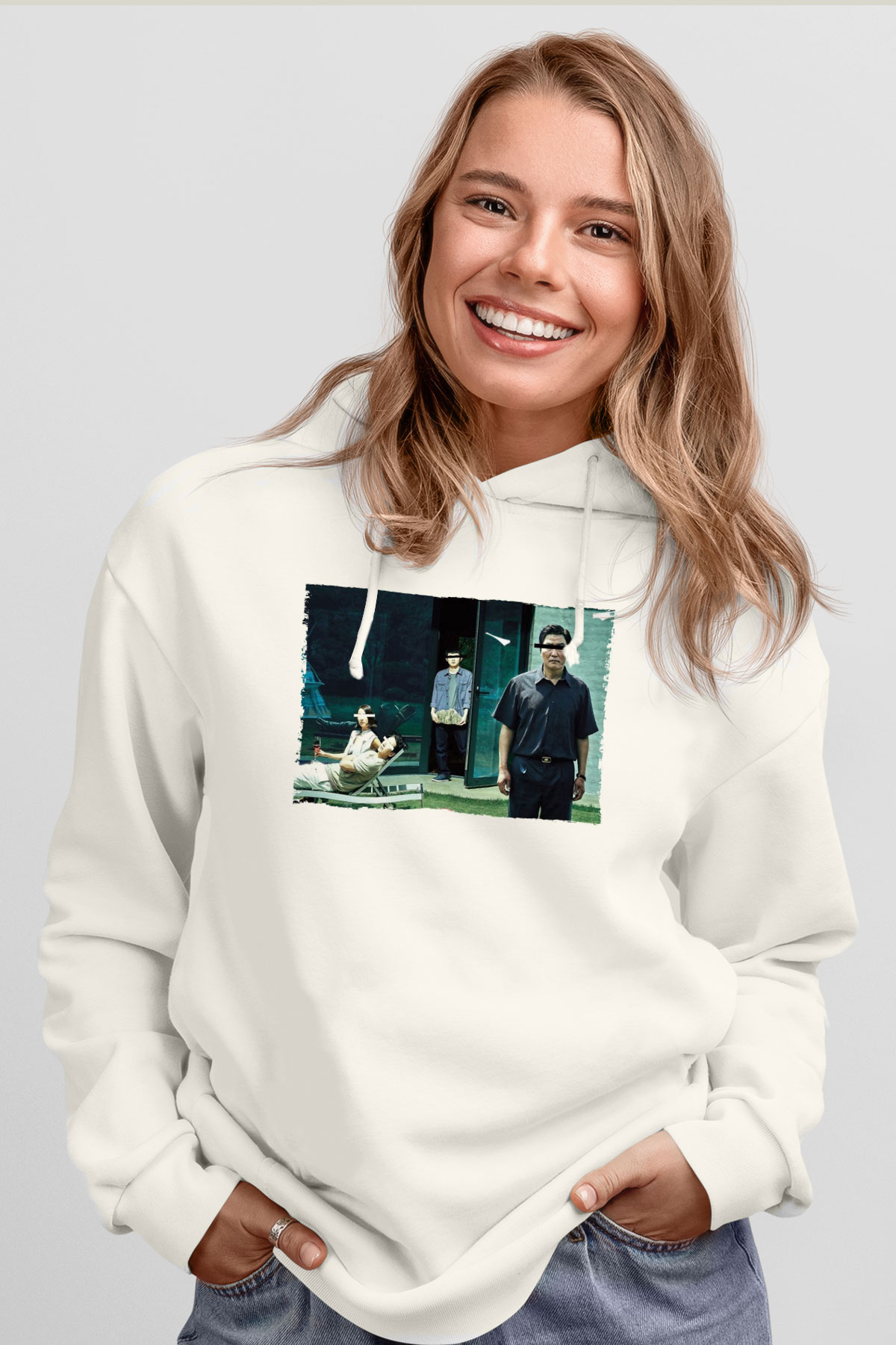 Unisex Parasite-Parazit Beyaz Kapüşonlu Sweatshirt