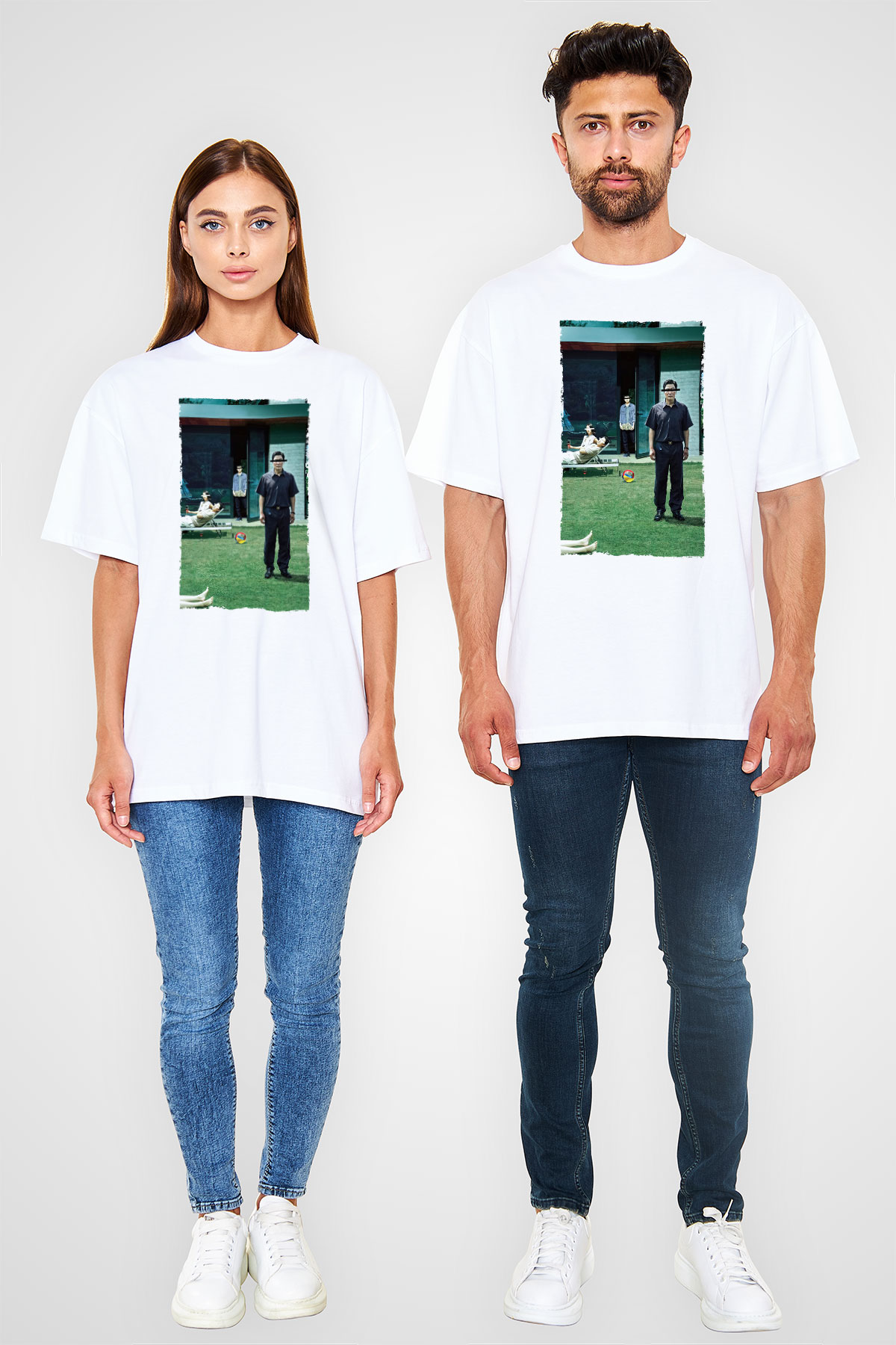 Unisex Parazit (Parasite) Baskılı Beyaz Oversize Tişört