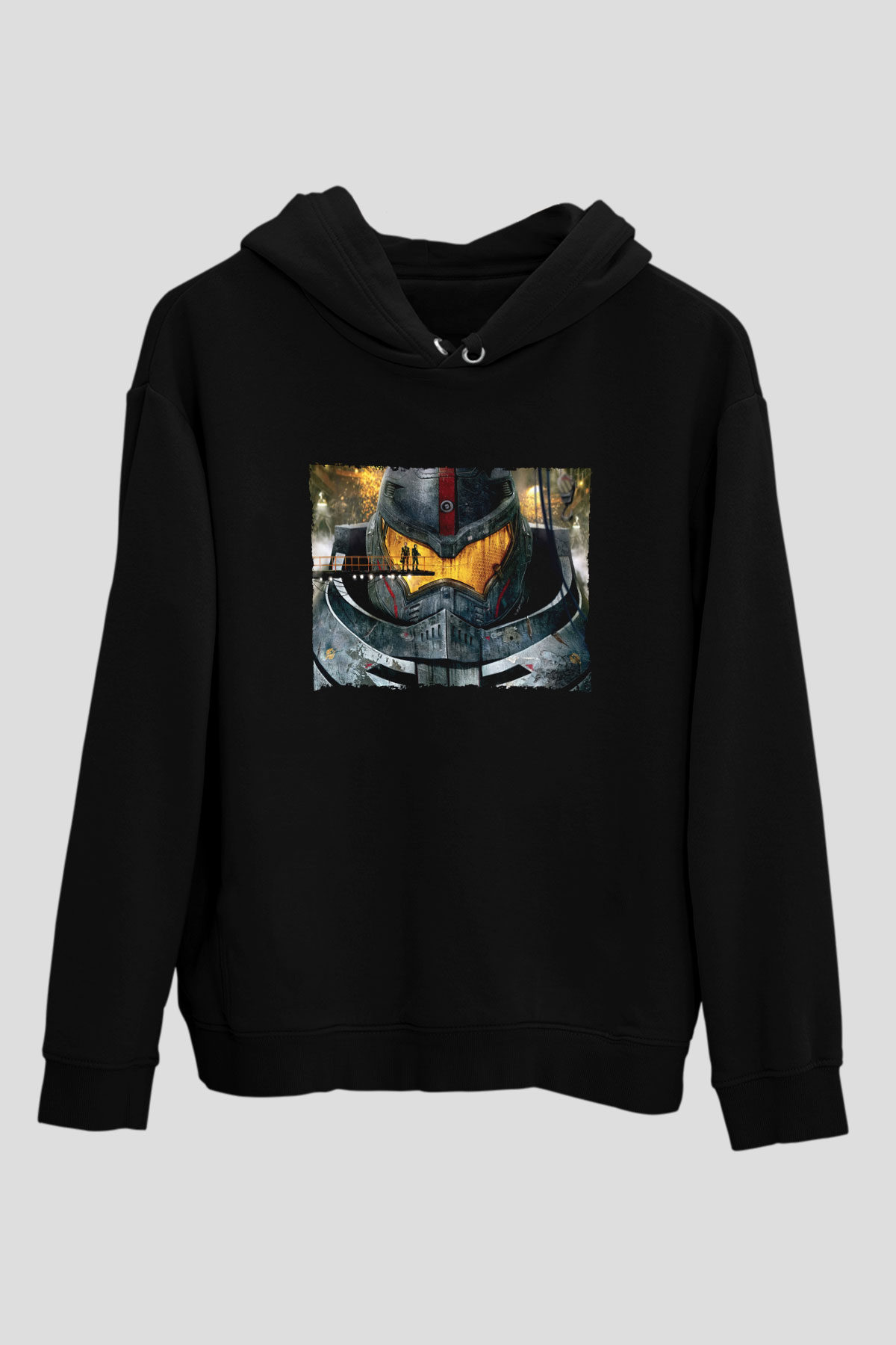 Unisex Pasifik Savaşı (Pacific Rim) Baskılı Siyah Kapüşonlu Sweatshirt