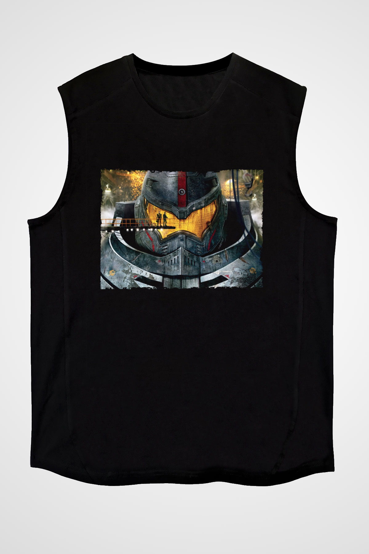 Unisex Pasifik Savaşı (Pacific Rim) Baskılı Siyah Kolsuz Tişört