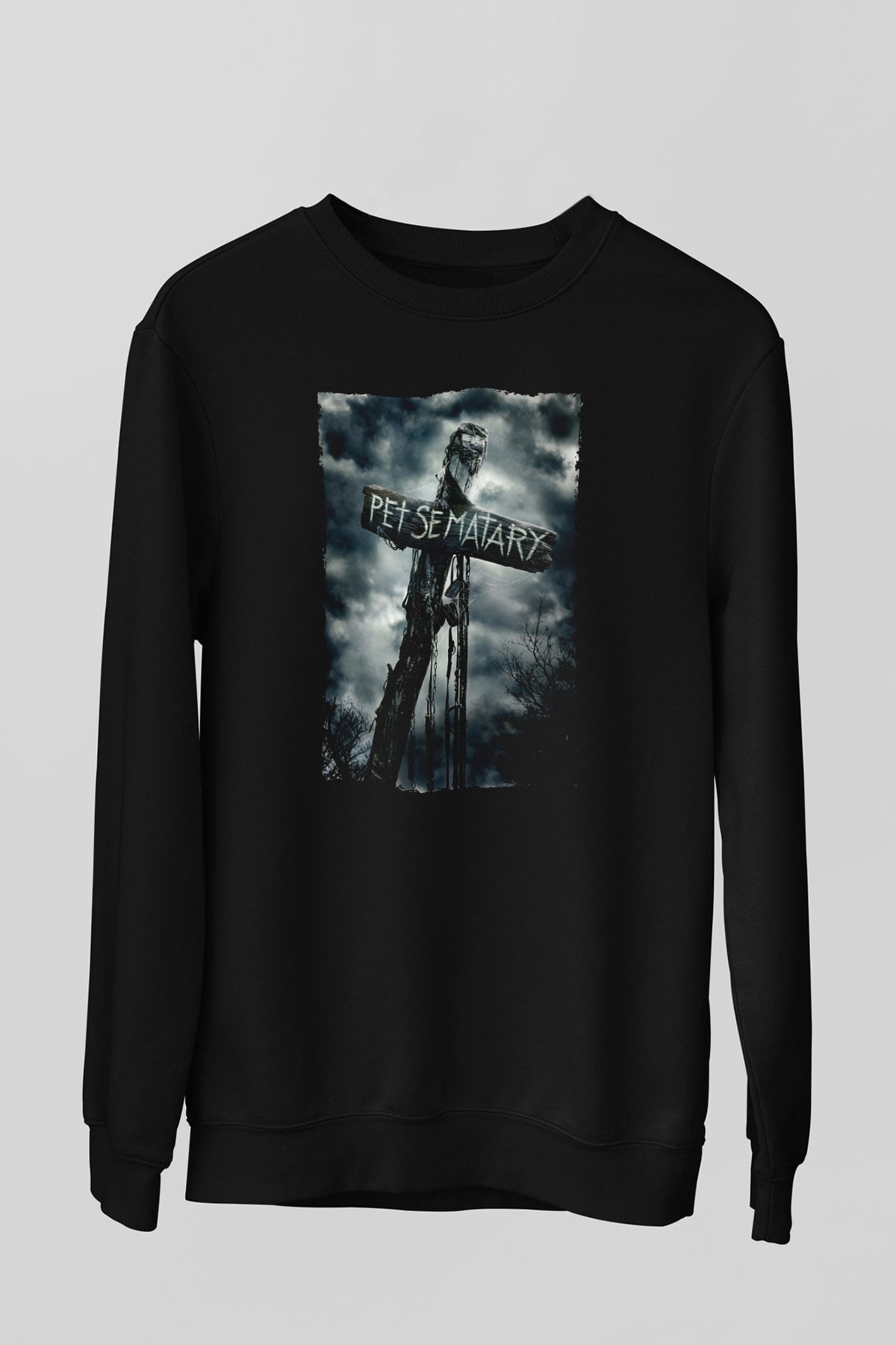 Unisex Pet Sematary Baskılı Siyah Sweatshirt