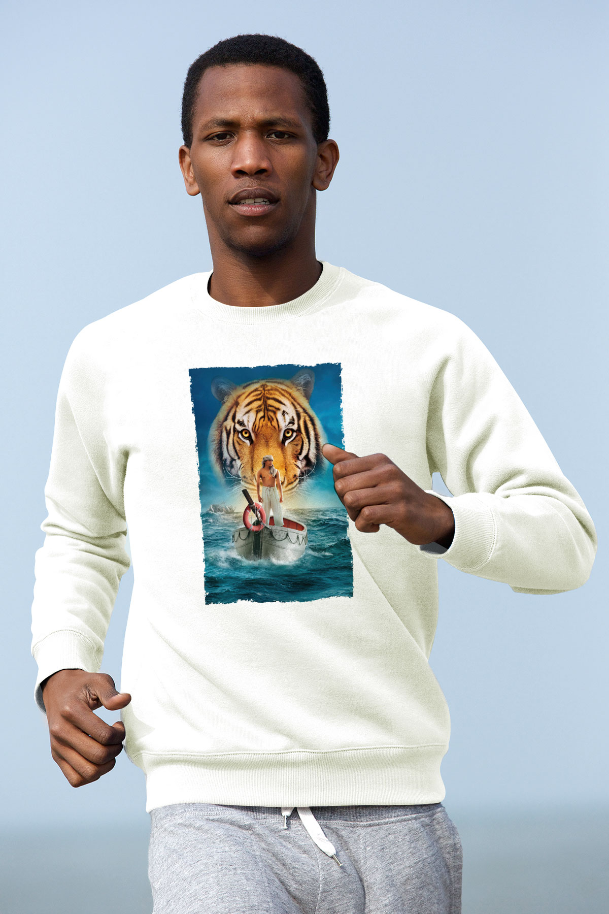 Unisex Pinin Yaşamı (Life of Pi) Baskılı Beyaz Sweatshirt
